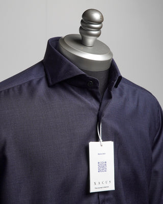 Xacus Navy Luxe Lightweight Merino Wool Dress Shirt Navy  4
