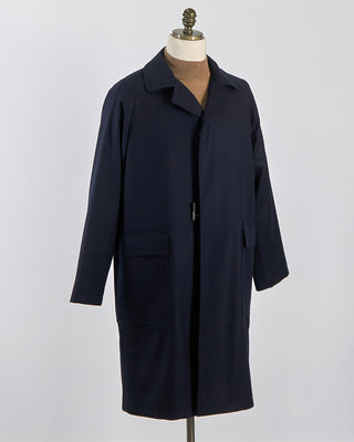 Tagliatore Water Repellent Serge Wool Raglan Sleeve Street Topcoat Navy 589