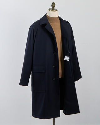 Tagliatore Water Repellent Serge Wool Raglan Sleeve Street Topcoat Navy 590