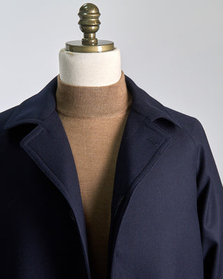 Tagliatore Water Repellent Serge Wool Raglan Sleeve Street Topcoat Navy 592