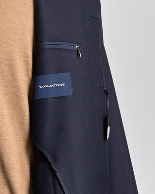 Tagliatore Water Repellent Serge Wool Raglan Sleeve Street Topcoat Navy 597