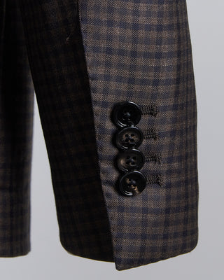 Tagliatore All Season Super 130s Gingham Semi Constructed Suit Black  Brown 2656