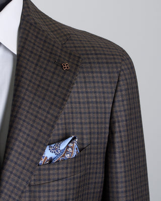 Tagliatore All Season Super 130s Gingham Semi Constructed Suit Black  Brown 2658