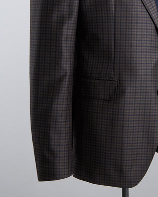 Tagliatore All Season Super 130s Gingham Semi Constructed Suit Black  Brown 2660