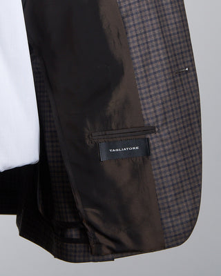 Tagliatore All Season Super 130s Gingham Semi Constructed Suit Black  Brown 2661