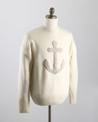 Paul  Shark Re Wool Crewneck With Embroidered Anchor Off White 0