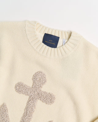 Paul  Shark Re Wool Crewneck With Embroidered Anchor Off White 0 2