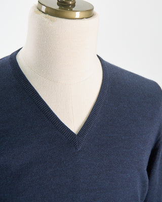 Gran Sasso Lightweight Wool V Neck Indigo  5