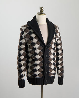 Gran Sasso Plush Wool Tile Cardigan Black 1117