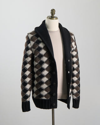 Gran Sasso Plush Wool Tile Cardigan Black 1118