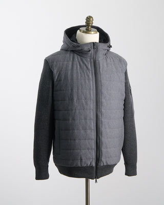 Paul  Shark Wool Full Zip Sweater With Quilted Cotton Fabric Charcoal 1808