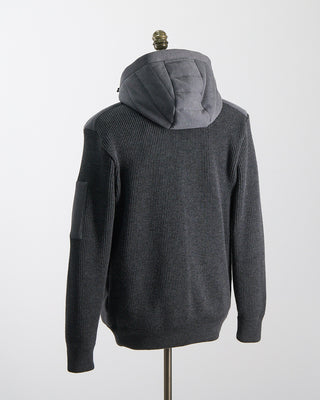 Paul  Shark Wool Full Zip Sweater With Quilted Cotton Fabric Charcoal 1809