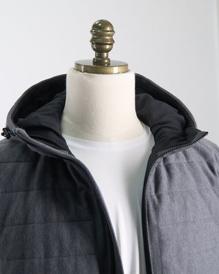 Paul  Shark Wool Full Zip Sweater With Quilted Cotton Fabric Charcoal 1810