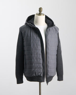 Paul  Shark Wool Full Zip Sweater With Quilted Cotton Fabric Charcoal 1811