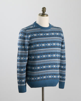 Gran Sasso Virgin Wool Fairisle Crewneck Sweater Turquoise 1110