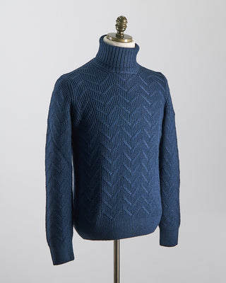 Gran Sasso Zig Zag Cableknit Vintage Wool Turtleneck Teal 0