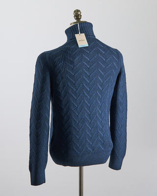 Gran Sasso Zig Zag Cableknit Vintage Wool Turtleneck Teal 0 1