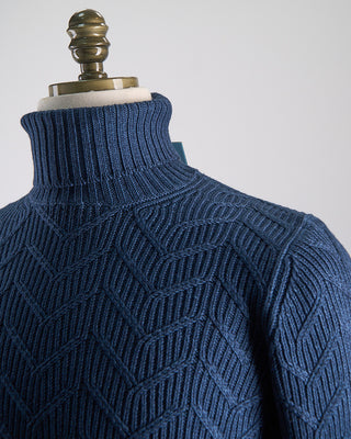 Gran Sasso Zig Zag Cableknit Vintage Wool Turtleneck Teal 0 3