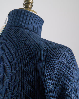 Gran Sasso Zig Zag Cableknit Vintage Wool Turtleneck Teal 0 4