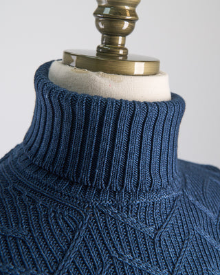 Gran Sasso Zig Zag Cableknit Vintage Wool Turtleneck Teal 0 5