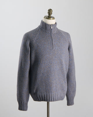 Gran Sasso Grey  Blue Pick Stitch Mock Zip Grey 1104