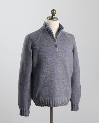 Gran Sasso Grey  Blue Pick Stitch Mock Zip Grey 1105