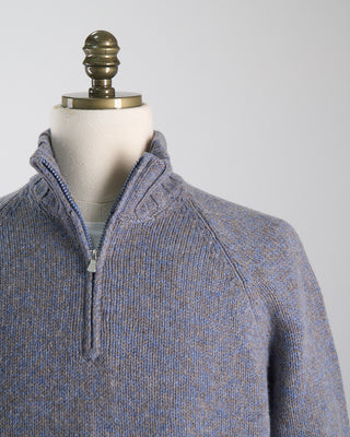 Gran Sasso Grey  Blue Pick Stitch Mock Zip Grey 1108