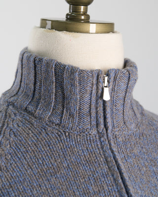 Gran Sasso Grey  Blue Pick Stitch Mock Zip Grey 1126