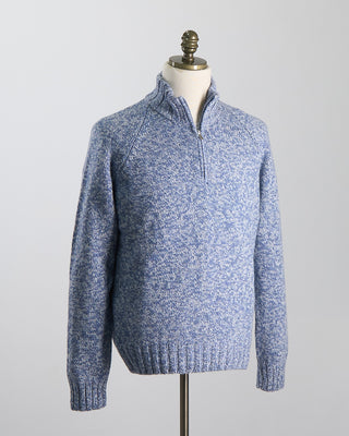 Gran Sasso White  Blue Pick Stitch Mock Zip Light Blue 1097