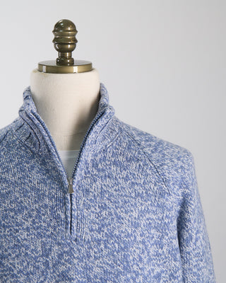 Gran Sasso White  Blue Pick Stitch Mock Zip Light Blue 1100