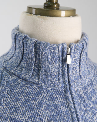 Gran Sasso White  Blue Pick Stitch Mock Zip Light Blue 1101