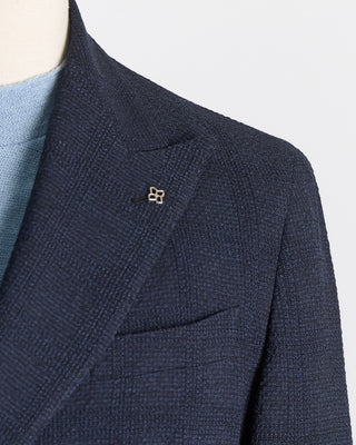 Tagliatore Double Breasted Wool Stretch Seersucker Blazer Navy 102