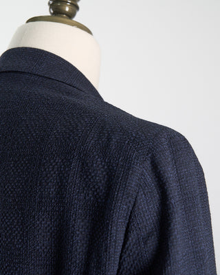 Tagliatore Double Breasted Wool Stretch Seersucker Blazer Navy 105