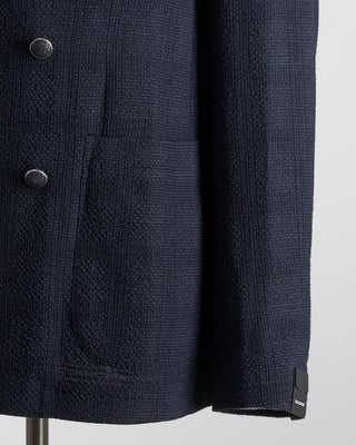 Tagliatore Double Breasted Wool Stretch Seersucker Blazer Navy 107