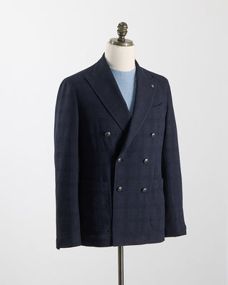Tagliatore Double Breasted Wool Stretch Seersucker Blazer Navy 108