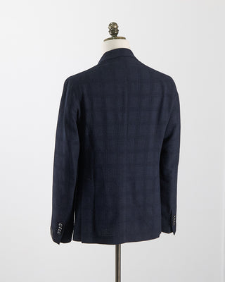 Tagliatore Double Breasted Wool Stretch Seersucker Blazer Navy 109