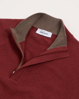 Gran Sasso Mock Zip Wool Sweater With Elbow Patch Brick 1 2850