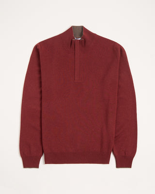 Gran Sasso Mock Zip Wool Sweater With Elbow Patch Brick 20 2838