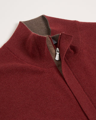 Gran Sasso Mock Zip Wool Sweater With Elbow Patch Brick 2849