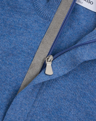 Gran Sasso Mock Zip Wool Sweater With Elbow Patch Blue 1 2868
