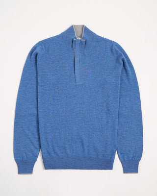 Gran Sasso Mock Zip Wool Sweater With Elbow Patch Blue 777 2699