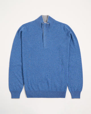 Gran Sasso Mock Zip Wool Sweater With Elbow Patch Blue 777 2830