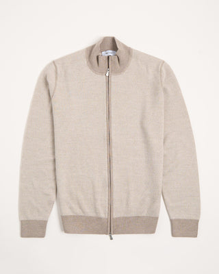 Gran Sasso Birdseye Knit Full Zip Sweater Beige 2700
