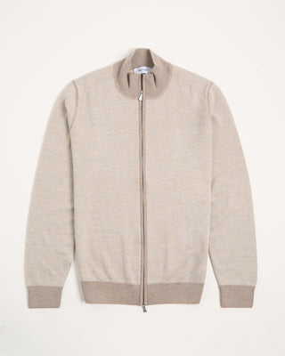 Gran Sasso Birdseye Knit Full Zip Sweater Beige 2828