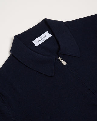 Gran Sasso Long Sleeve Zip Wool Polo Navy 2863
