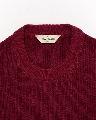 Gran Sasso Basketweave Vintage Crew Neck Sweater Berry 12 4888