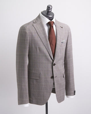 Tagliatore Crème Crinkle Check Wool Stretch Suit Brown 1
