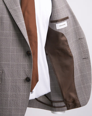 Tagliatore Crème Crinkle Check Wool Stretch Suit Brown 1 4