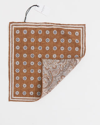 Alessio Medallion Print Pocket Square Cognac 1 1