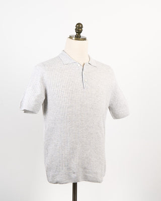 Gran Sasso Cotton  Linen Ribbed Fine Knit Polo Grey 293